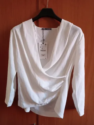 Blusa Zara Blanca Manga Larga Talla S