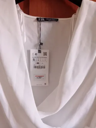 Blusa Zara Blanca Manga Larga Talla S