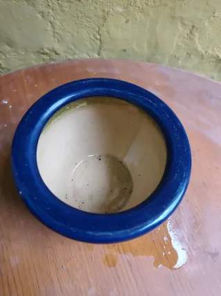 Maceta cerámica azul y beige floral