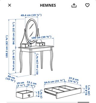 Tocador blanco con espejo y taburete