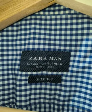 Camisa manga larga cuadros azul y blanco de Zara