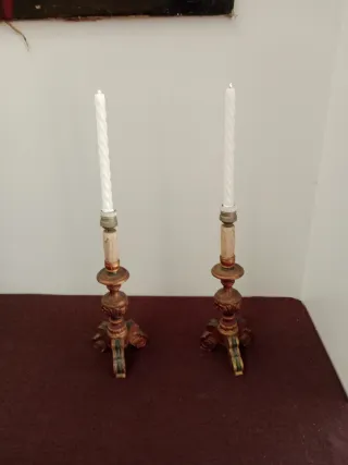 Portacandele in metallo e legno