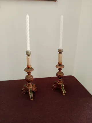 Portacandele in metallo e legno