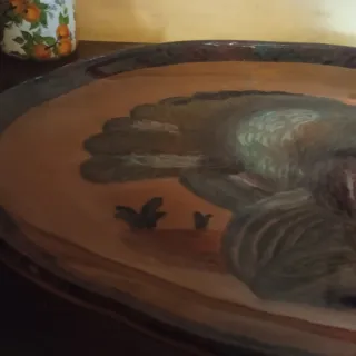 Grande piatto in vetro dipinto vintage