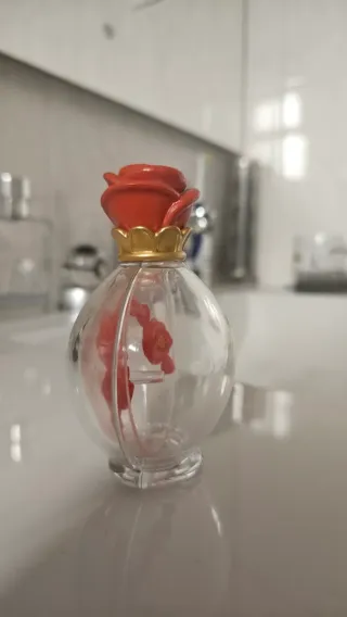 Botella de plástico con rosa roja