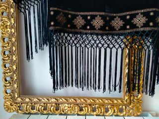 Mango Top Fiesta Negro Bordado Flecos Talla M