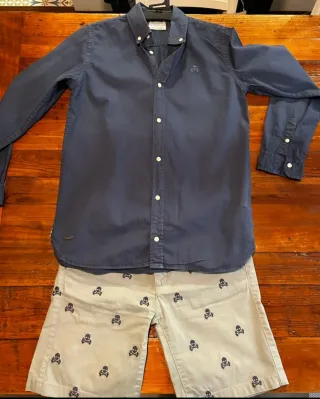 Conjunto Scalpers Camisa Azul y Bermuda Beige