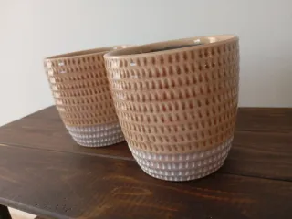2 Vasi di Ceramica Beige e Bianco