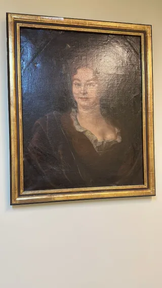 Pintura al óleo antigua mujer marco dorado