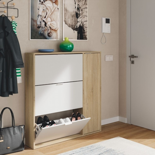 Zapatero Recibidor 4 Puertas. Roble Canadian/Blan