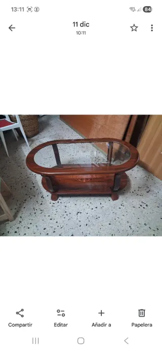 Mesa de centro clásica madera y cristal