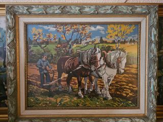 Arazzo fatto a mano: Cavalli e contadino