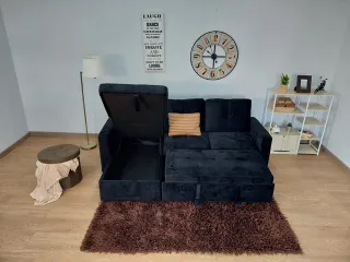 Sofá cama negro chaise longue - entrega gratis