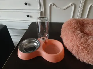 Cama Comedero Bebedero Mascota Rosa