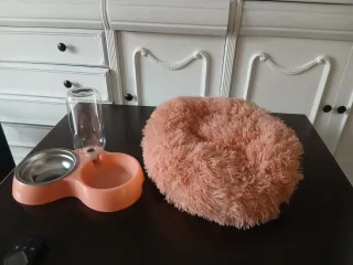 Cama Comedero Bebedero Mascota Rosa