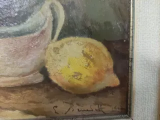 Quadro natura morta con limone e bottiglia