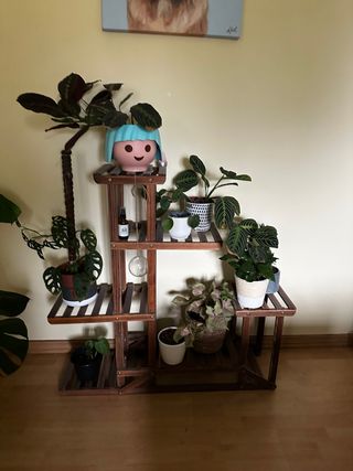 Estantería de madera para plantas