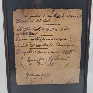 Quadro cornice legno manoscritto Ferrara 1890