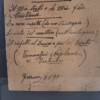 Quadro cornice legno manoscritto Ferrara 1890