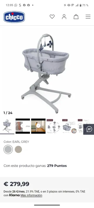 Cuna Chicco 3 en 1 Gris