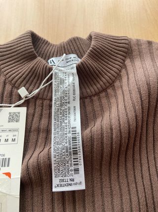 Camiseta Zara M Marrón Acanalada Espalda Abierta