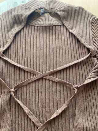 Camiseta Zara M Marrón Acanalada Espalda Abierta