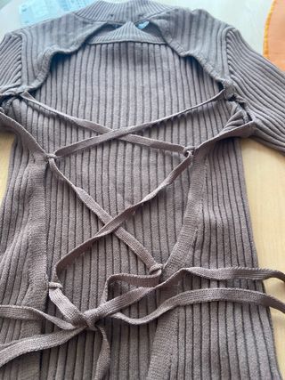 Camiseta Zara M Marrón Acanalada Espalda Abierta