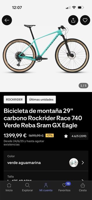 Bicicleta Rockrider RACE 740. Carbono MTB Talla L