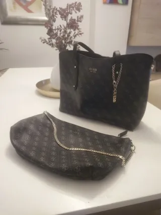 Bolso shopper Guess original negro/gris