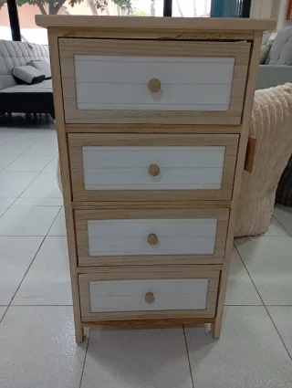 Mesita 4 cajones madera y cuero