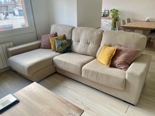 Sofá chaise longue beige tela