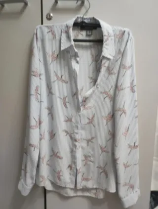 Camisa Rayas y Pájaros Rosa