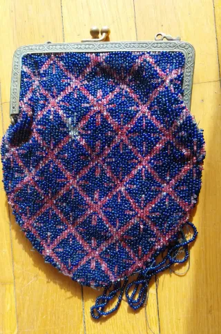 Bolso Vintage Cuentas Azul y Rosa