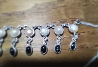 Collar Plata y Piedras Naturales Negras