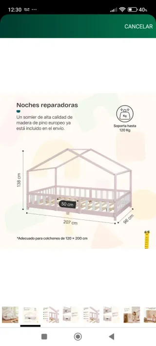 Cama cabaña casita rosa 90x200 treviolo nueva