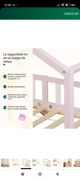 Cama cabaña casita rosa 90x200 treviolo nueva