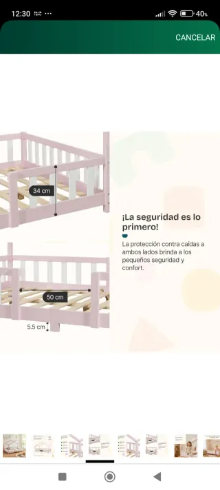 Cama cabaña casita rosa 90x200 treviolo nueva