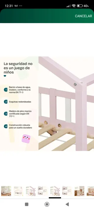 Cama cabaña casita rosa 90x200 treviolo nueva