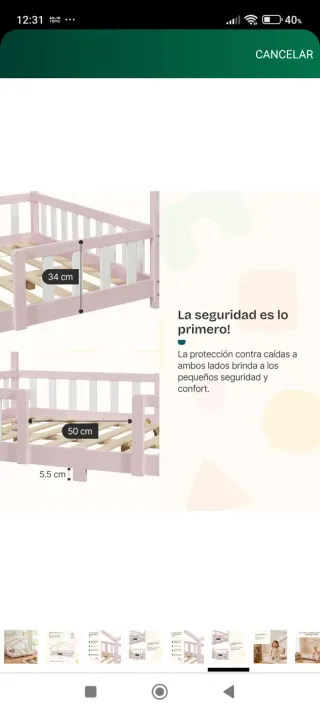 Cama cabaña casita rosa 90x200 treviolo nueva