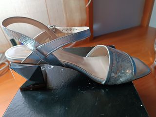 Sandalias Plata Joya Tacon Geométrico