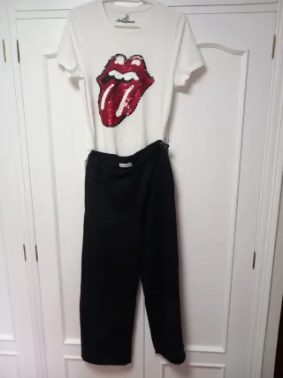 Camiseta Rolling Stones + Pantalón MNG Talla M