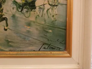 Cuadro antiguo escena callejera con carruajes