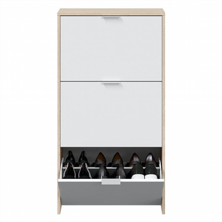 Zapatero 3 Trampones. Blanco Brillo y Roble