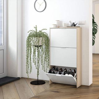 Zapatero 3 Trampones. Blanco Brillo y Roble