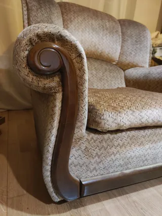 Conjunto 3+2 sofás vintage tela y madera