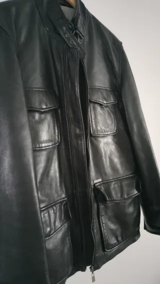 Cazadora de cuero negro-Caramelo