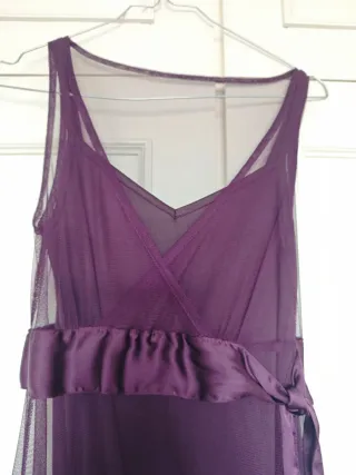 Vestido fiesta gasa y pedrería morado