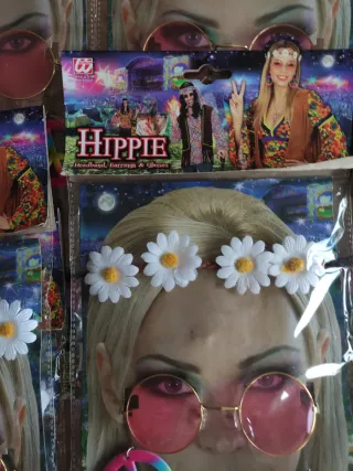 Lote 11 Kits Disfraz Hippie: Gafas, Flores, Paz