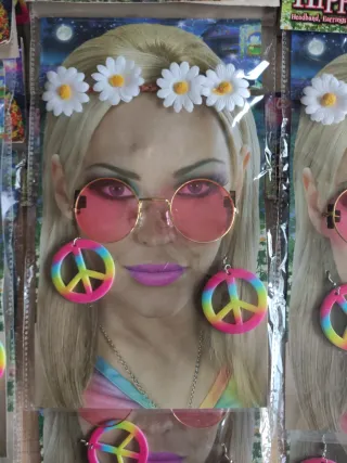 Lote 11 Kits Disfraz Hippie: Gafas, Flores, Paz