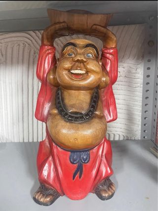 Figura Buda sonriente madera tallada